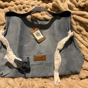 Wrangler Blue Suede and Fringe Shoulder Bag